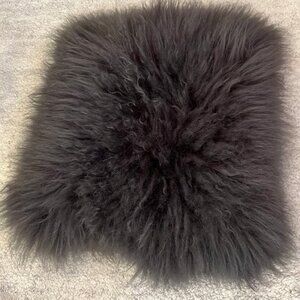 CB2 Dark Grey Mongolian Lamb Fur Throw Pillow 15" x 15"